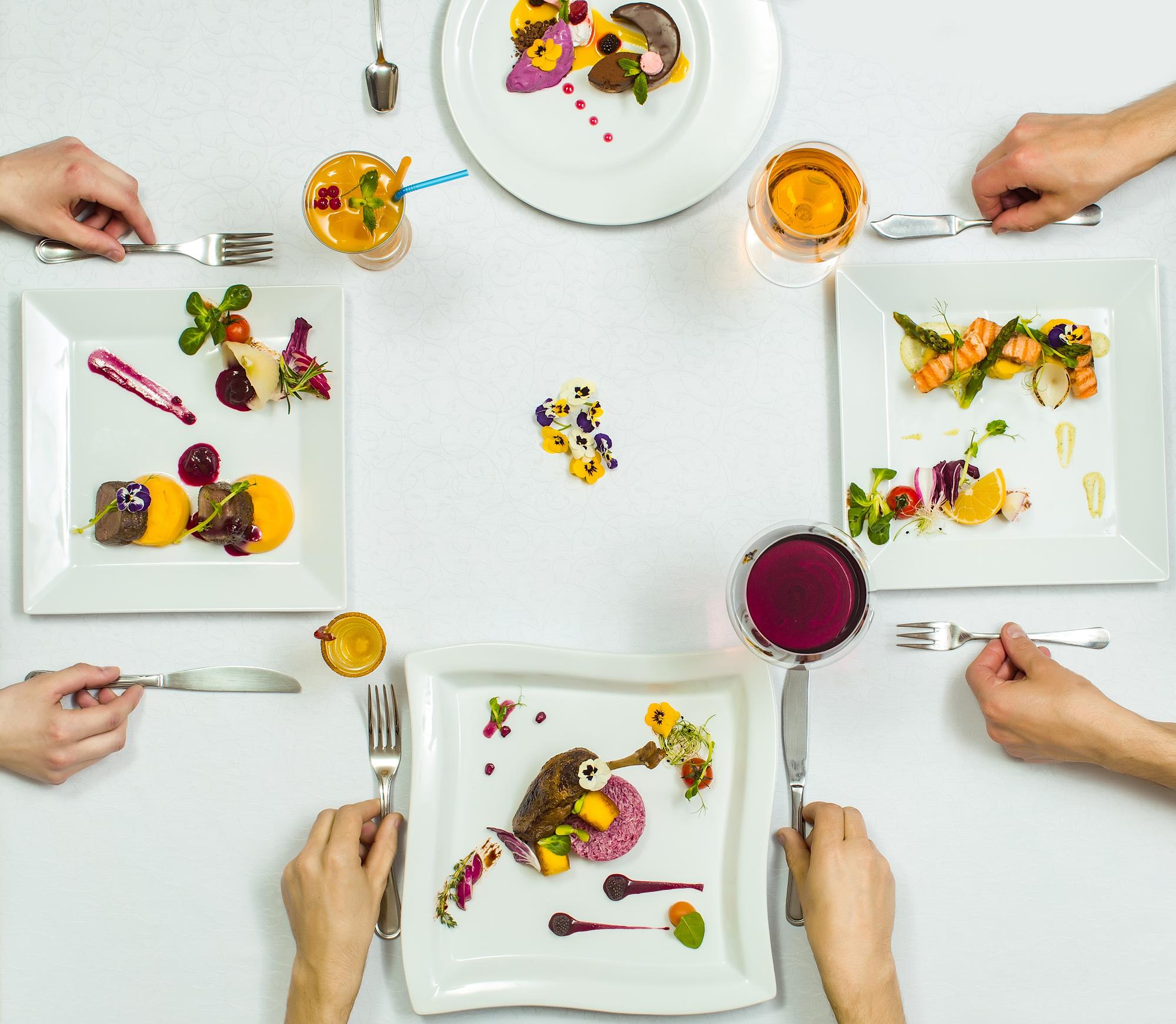 Shared table tasting dishes